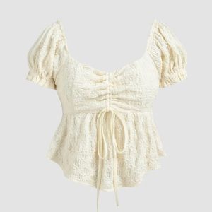 CIDER XS that fits like S Ivory Texture Short Sleeve Backless Blouse